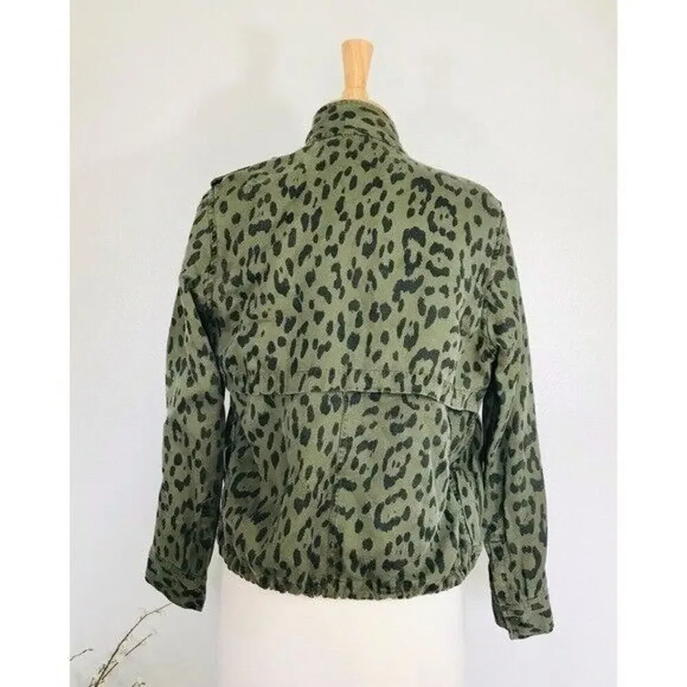 Rails Collins Jacket Linen Green Moto Utility Leopard Print Anthropologie , XS - Picture 3 of 7
